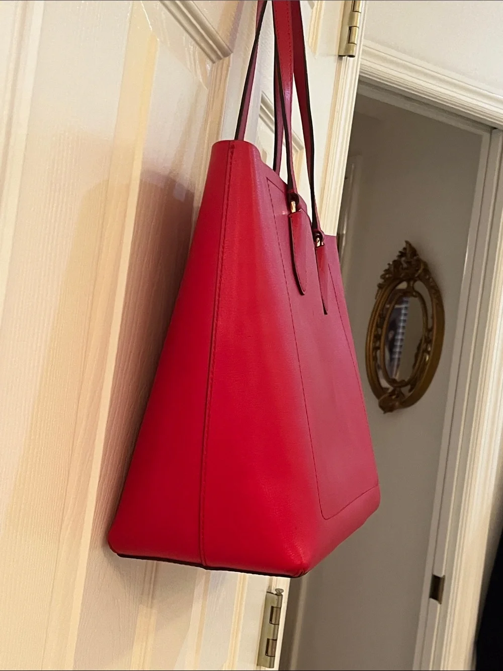 kate spade New York Red Leather Tote with Gold Logo Accent
